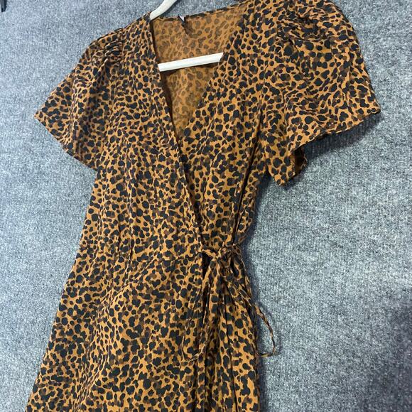 Madewell Mini Dress XS Wrap Leopard Print Brown Flutter Short Sleeve - Picture 2 of 12